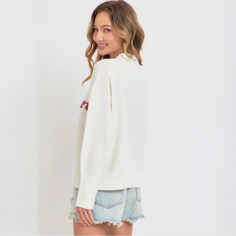 Sequins Lettering Christmas Holiday Sweater Top - Picture 7 of 8